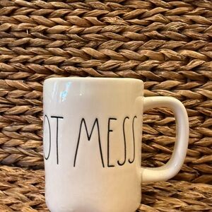 Rae Dunn White Ceramic Mug with 'Hot Mess' Text